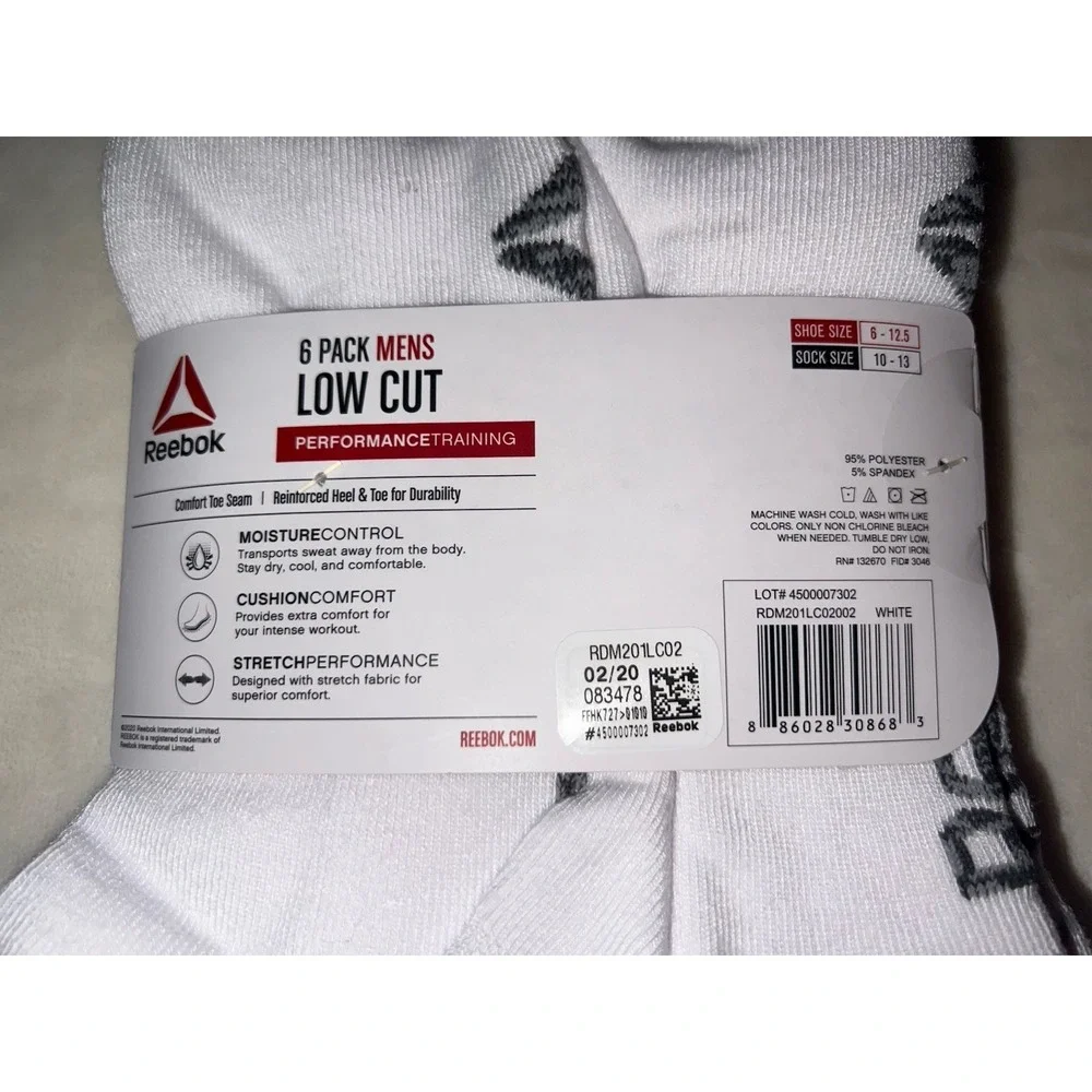 Reebok Men's 6-Pack Ankle Socks | White | Pro Series | NWT‎